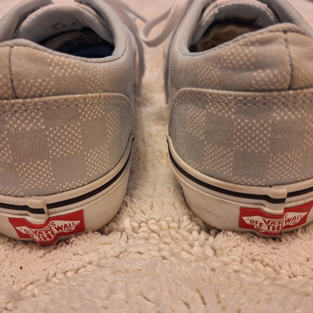 Baby blue checkered Vans
